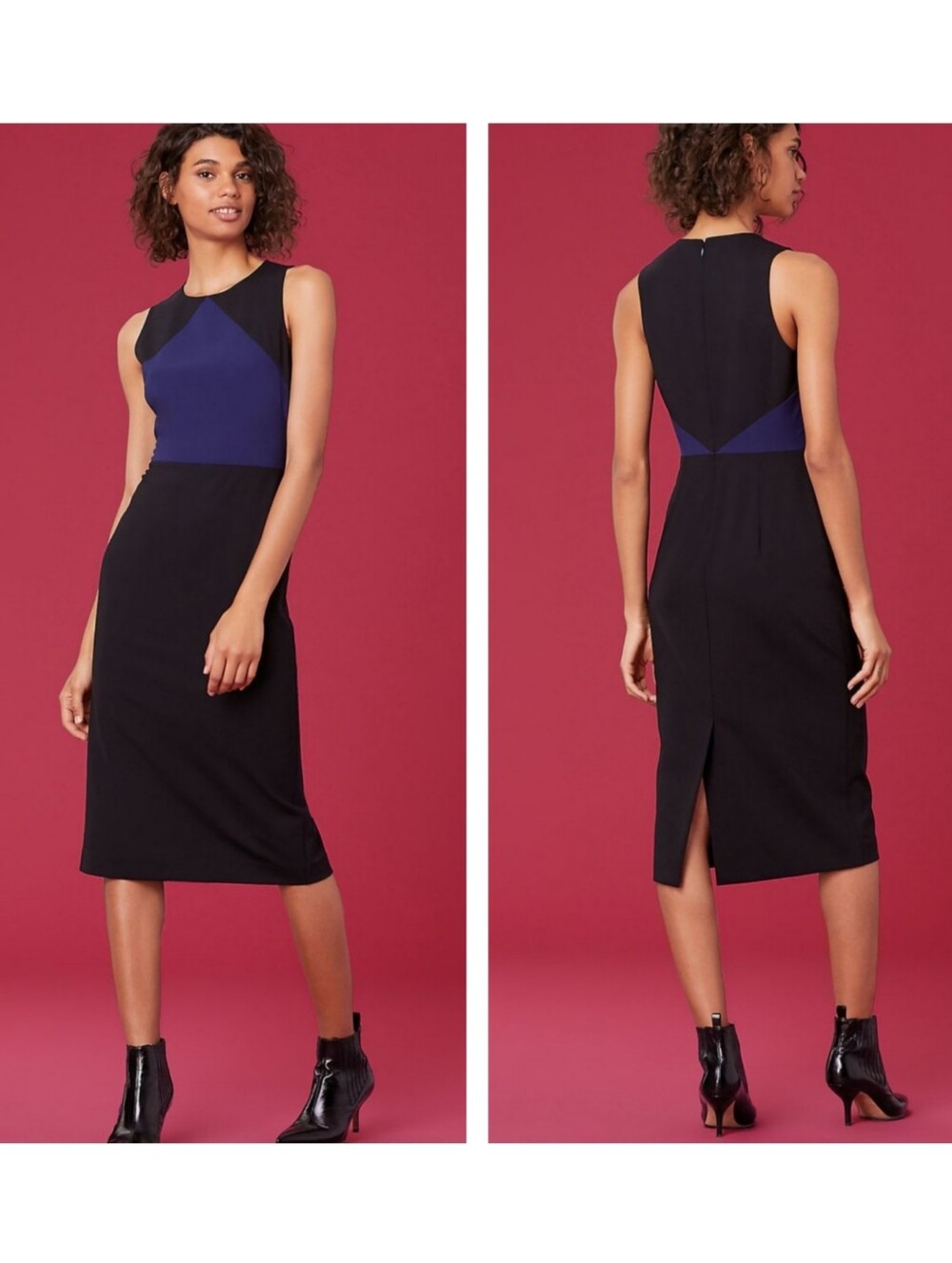 DIANE VON FURSTENBERG DVF Tailored Colourblock Midi Sheath Dress Two-tone Sz 6